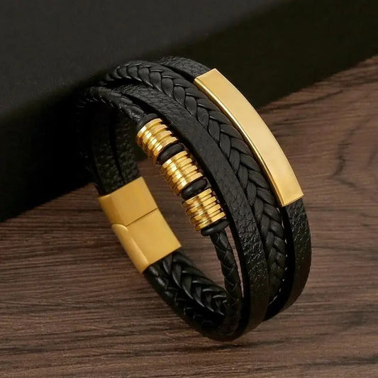 Otis | Zwarte herenarmband met gevlochten details