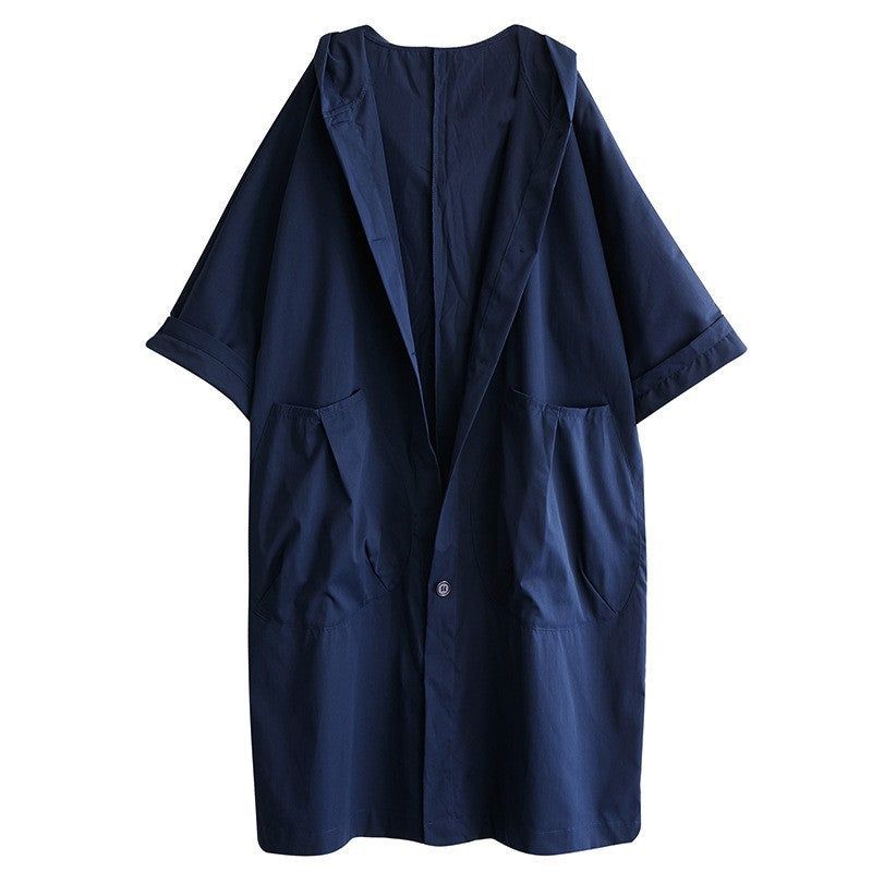 Fashionable loose-fitting knee-length long coat with large pockets for women