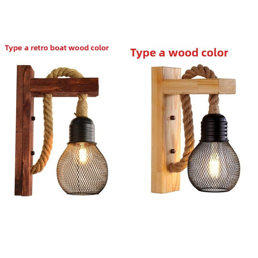 Touwtje | Houten wandlamp met touw in vintage stijl