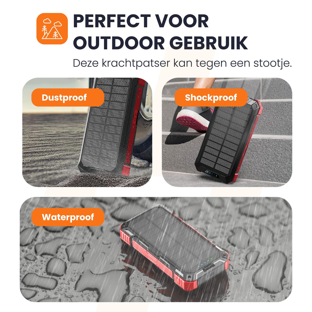 Spark 2 – Solar powerbank 30000 mAh met ingebouwde kabels