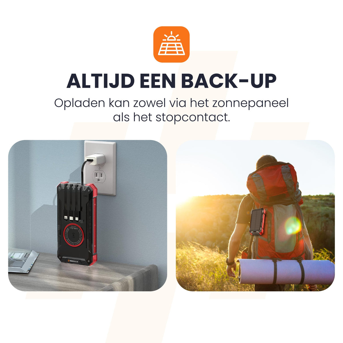 Spark 2 – Solar powerbank 30000 mAh met ingebouwde kabels