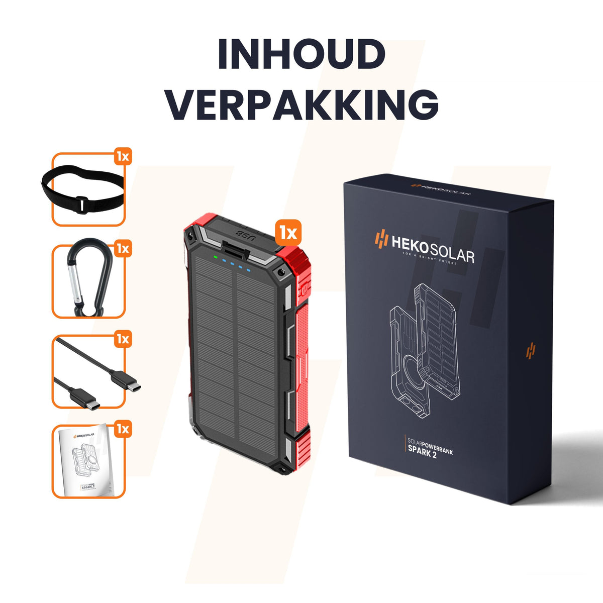 Spark 2 – Solar powerbank 30000 mAh met ingebouwde kabels