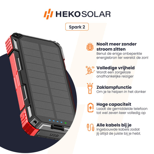 Spark 2 – Solar powerbank 30000 mAh met ingebouwde kabels