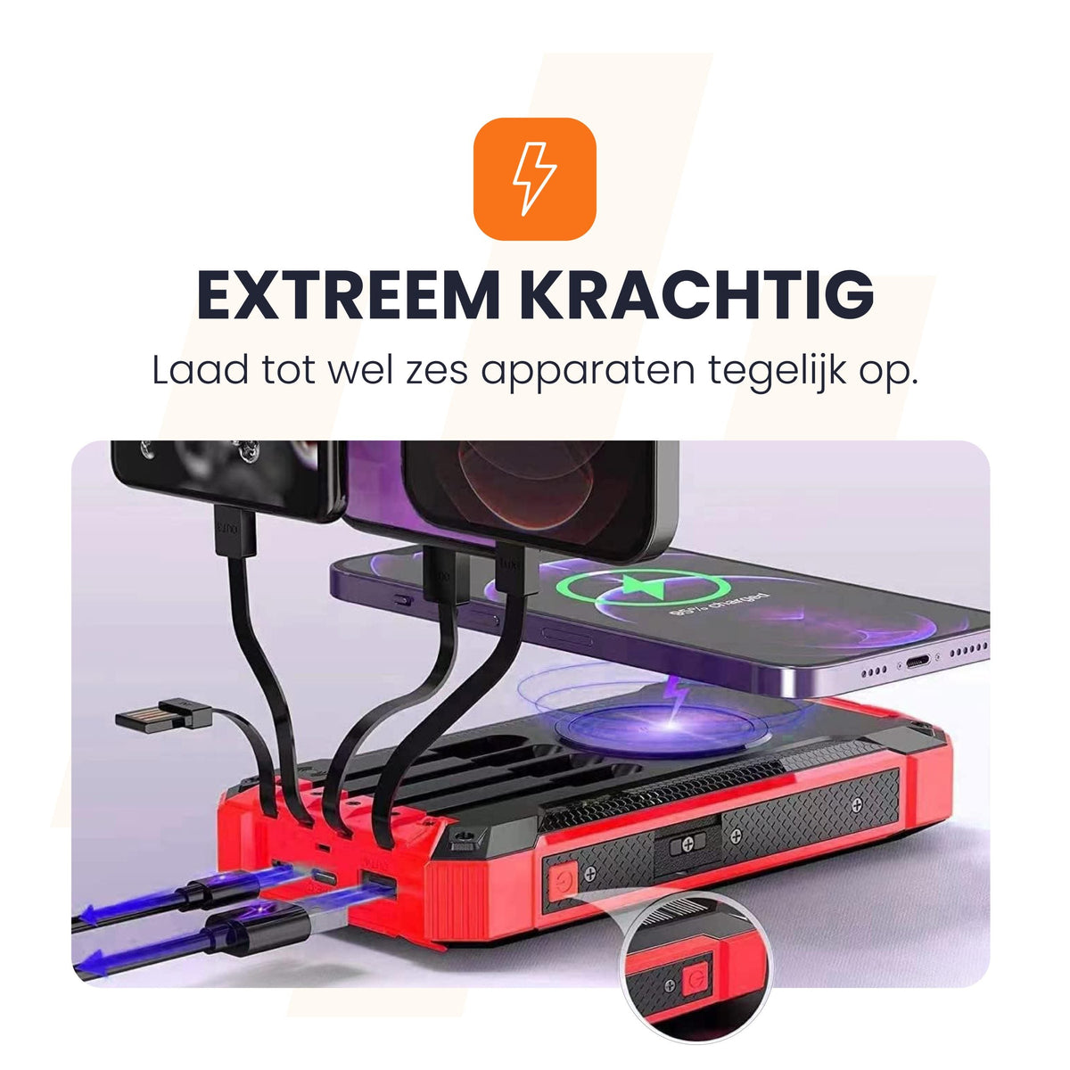 Spark 2 – Solar powerbank 30000 mAh met ingebouwde kabels