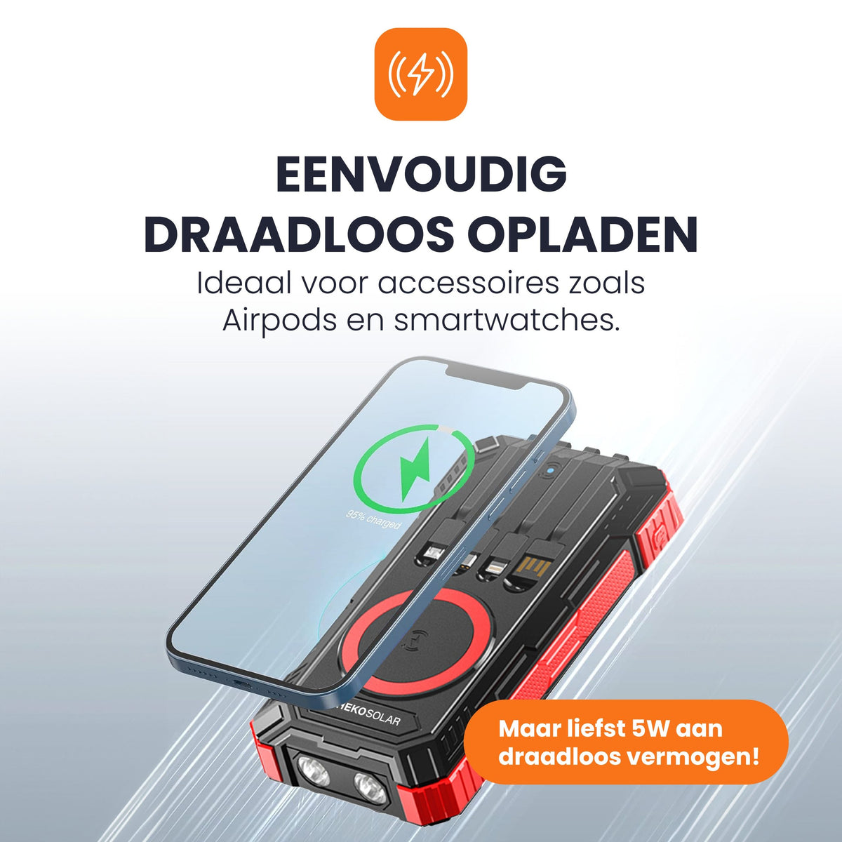 Spark 2 – Solar powerbank 30000 mAh met ingebouwde kabels