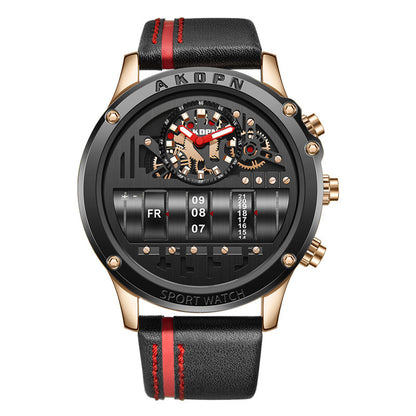 Bastien | Herenhorloge met leren band en kalender, 46 mm