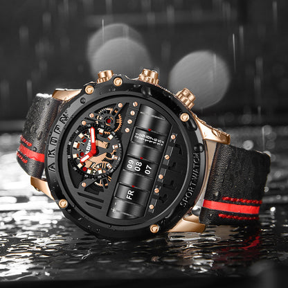 Bastien | Herenhorloge met leren band en kalender, 46 mm