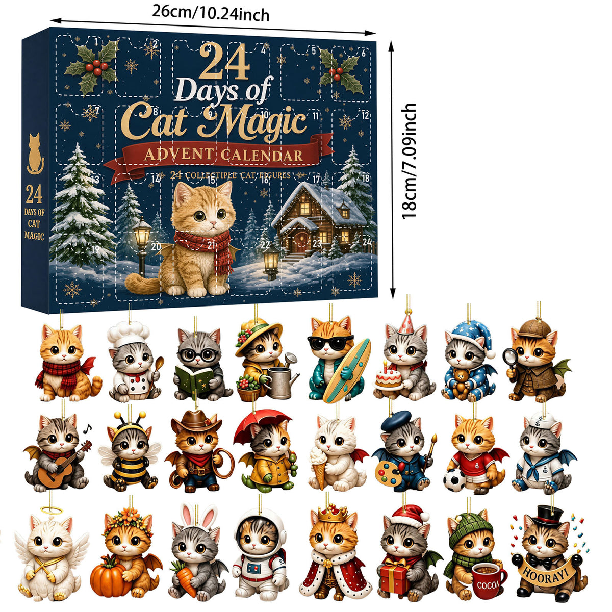 Adventskalender met kattenengeltjes en acryl kersthangers