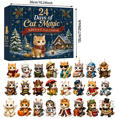 Adventskalender met kattenengeltjes en acryl kersthangers