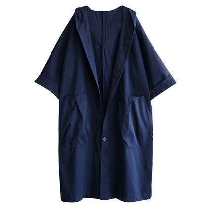 Fashionable loose-fitting knee-length long coat with large pockets for women