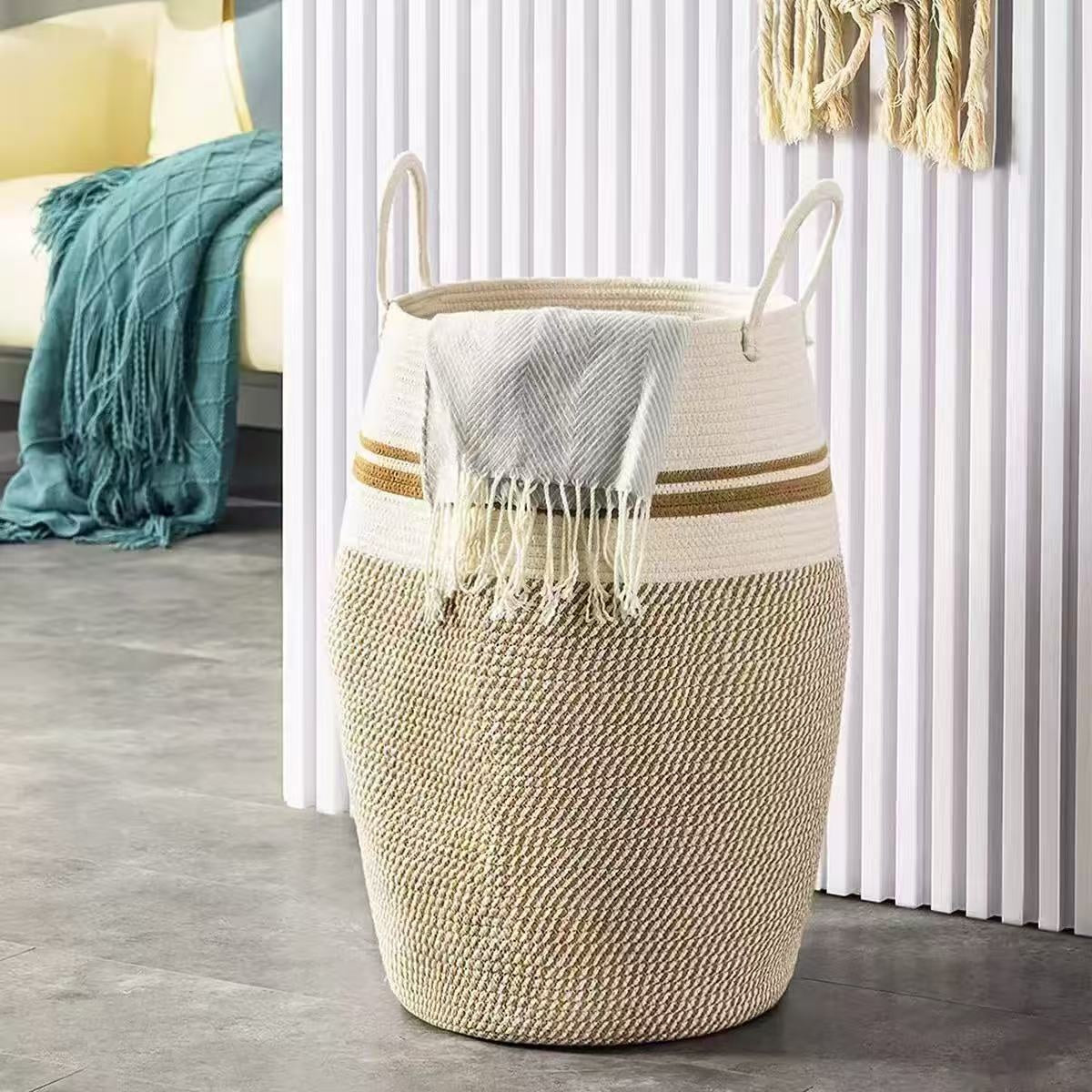 Katoenen Wasmand en Opbergmand met Handvatten 65 cm