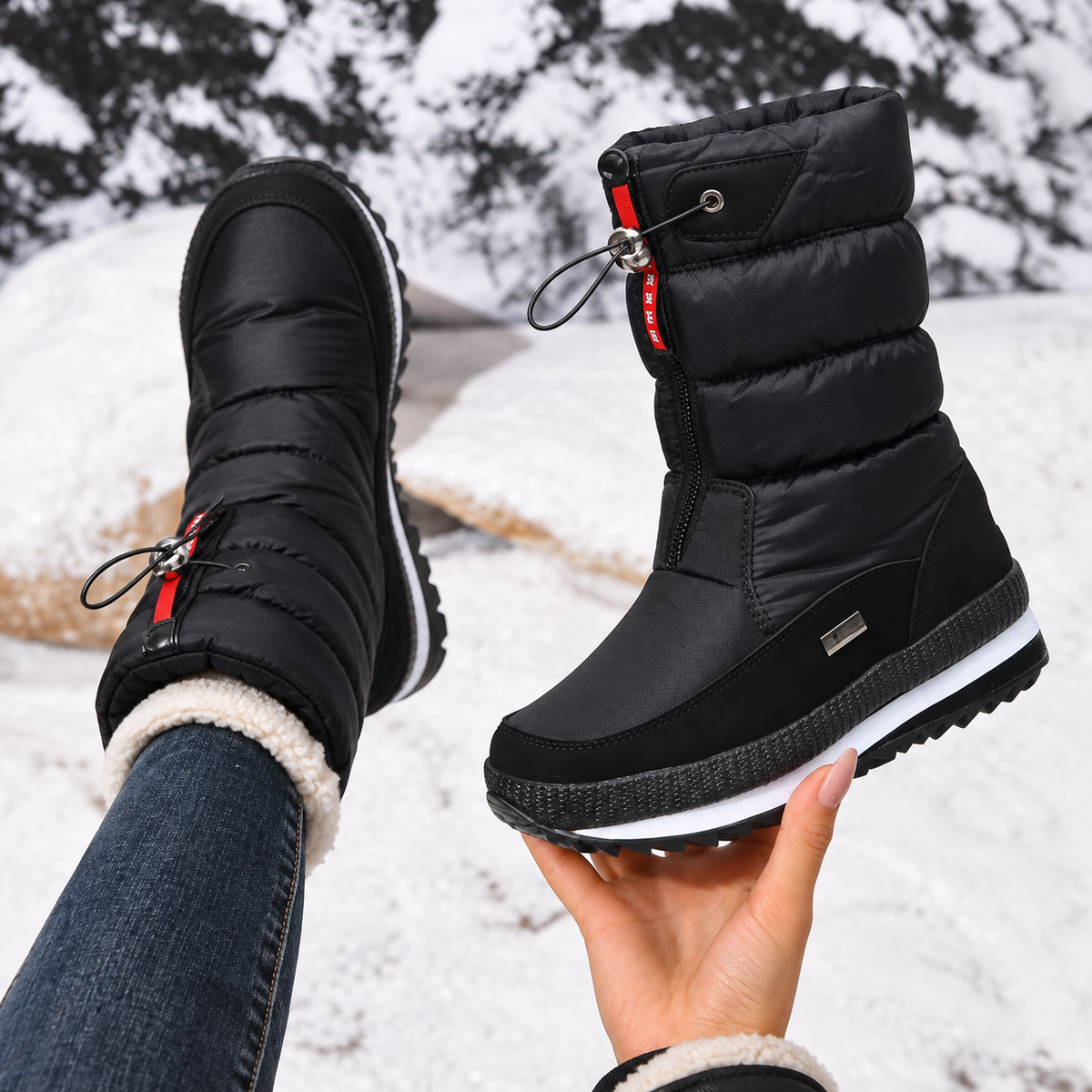 Mana | Gevoerde snowboots voor dames met zijrits