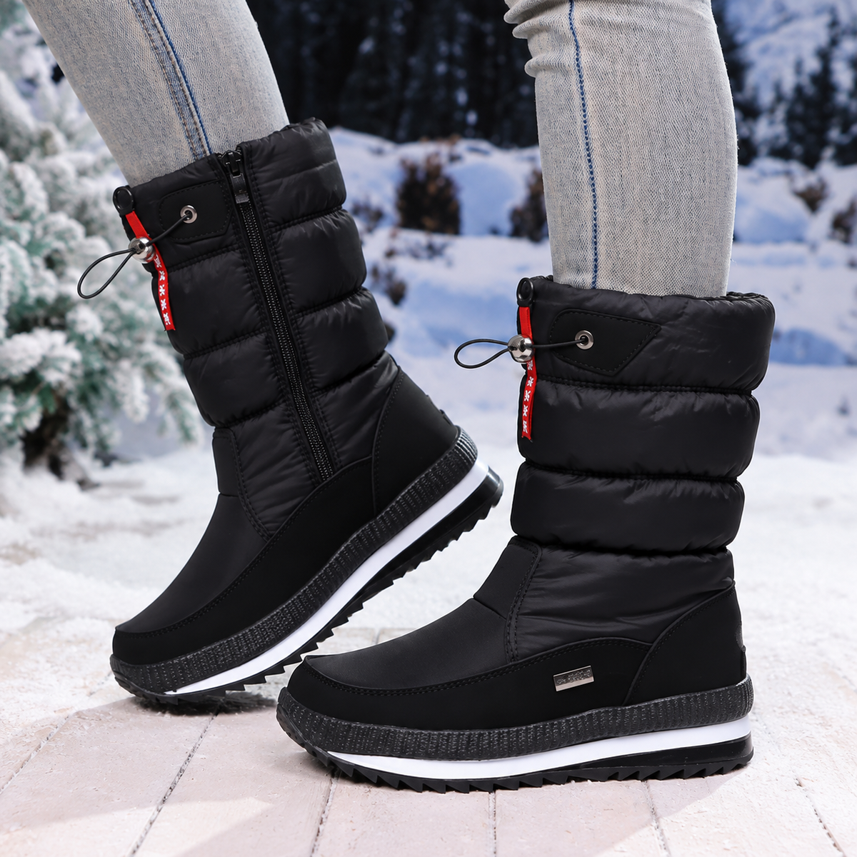 Mana | Gevoerde snowboots voor dames met zijrits