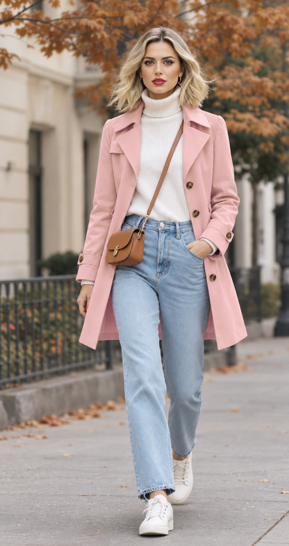 Klara | Dames trenchcoat met reverskraag en knoopsluiting