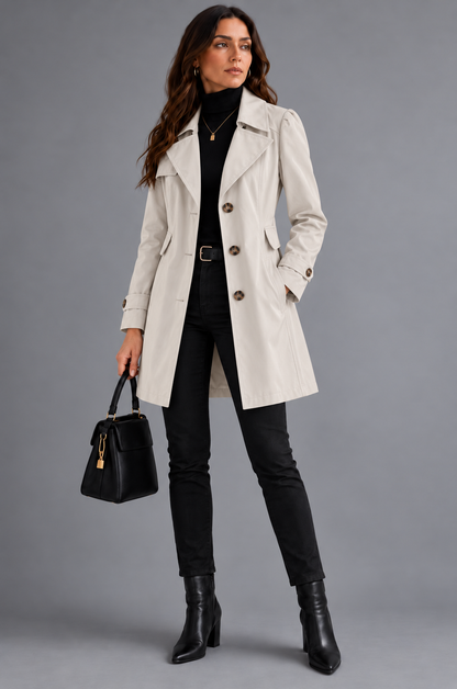 Klara | Dames trenchcoat met reverskraag en knoopsluiting