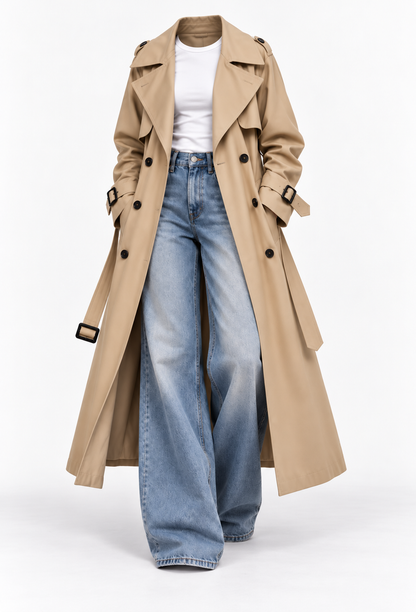 Noëlle | Dames trenchcoat met ceintuur en dubbele knoopsluiting