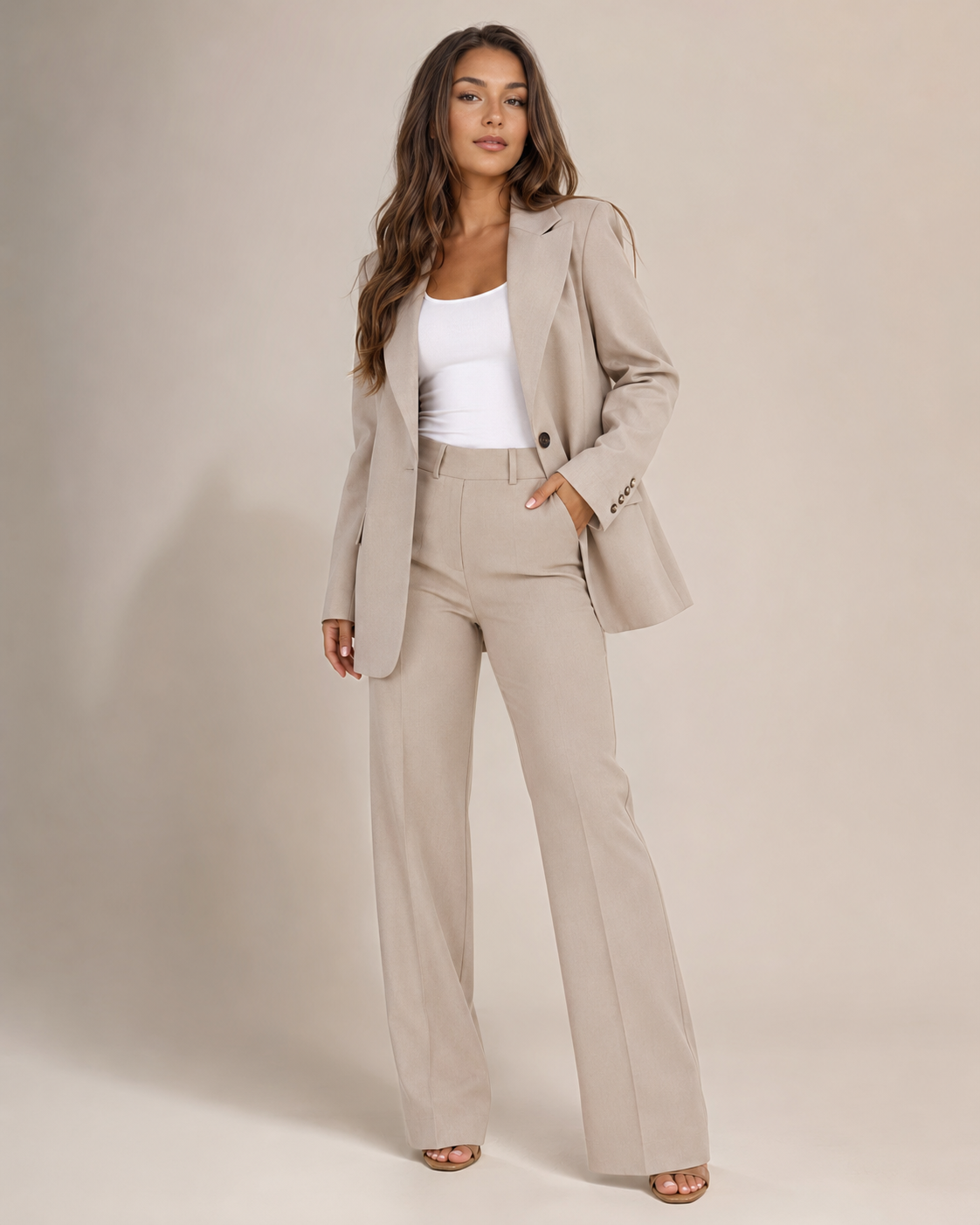 Getailleerd damespak met blazer en rechte broek | Valérie