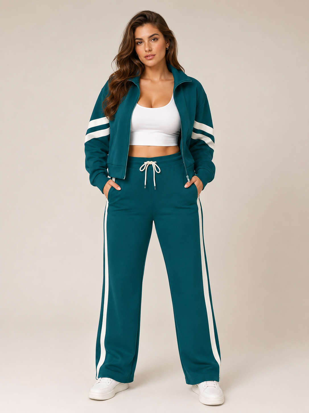 Joggingpak voor dames met kort vest en wijde broek | Irene