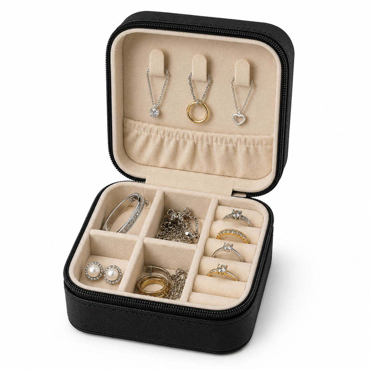 Compact Sieradendoosje met Rits – Reis Sieraden Organizer