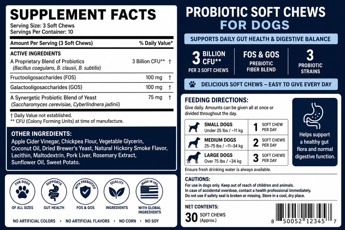 Probiotica voor Honden – Soft Chews met FOS & GOS – 30 Stuks