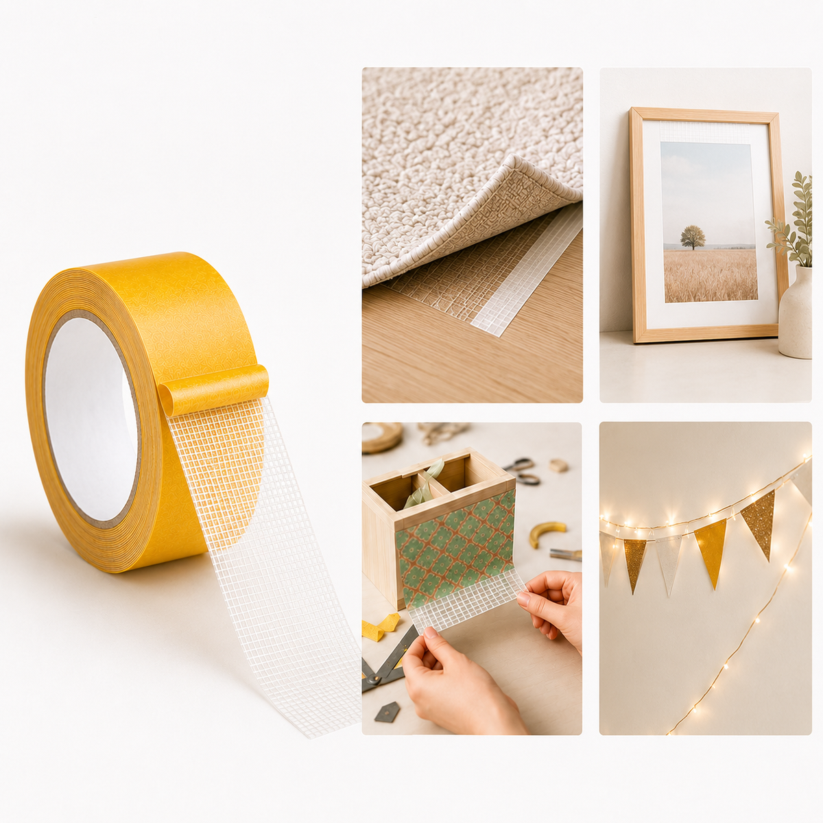 GripGrid™ Extra Sterke Dubbelzijdige Tapijttape met Gaas – 10 m × 3 cm