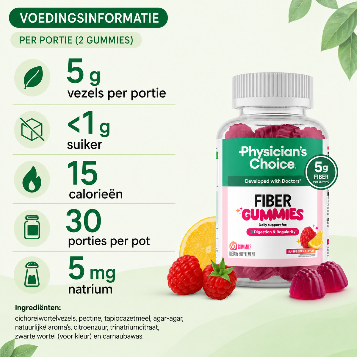 Vezels supplement | Vezel gummies met 5 g voedingsvezels | 60 gummies