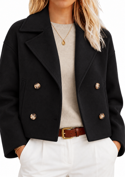 Vera | Korte damesmantel met revers en dubbele knoopsluiting