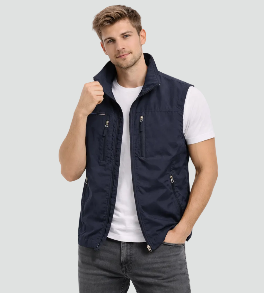 Loïc | Bodywarmer heren met opstaande kraag en vier ritszakken