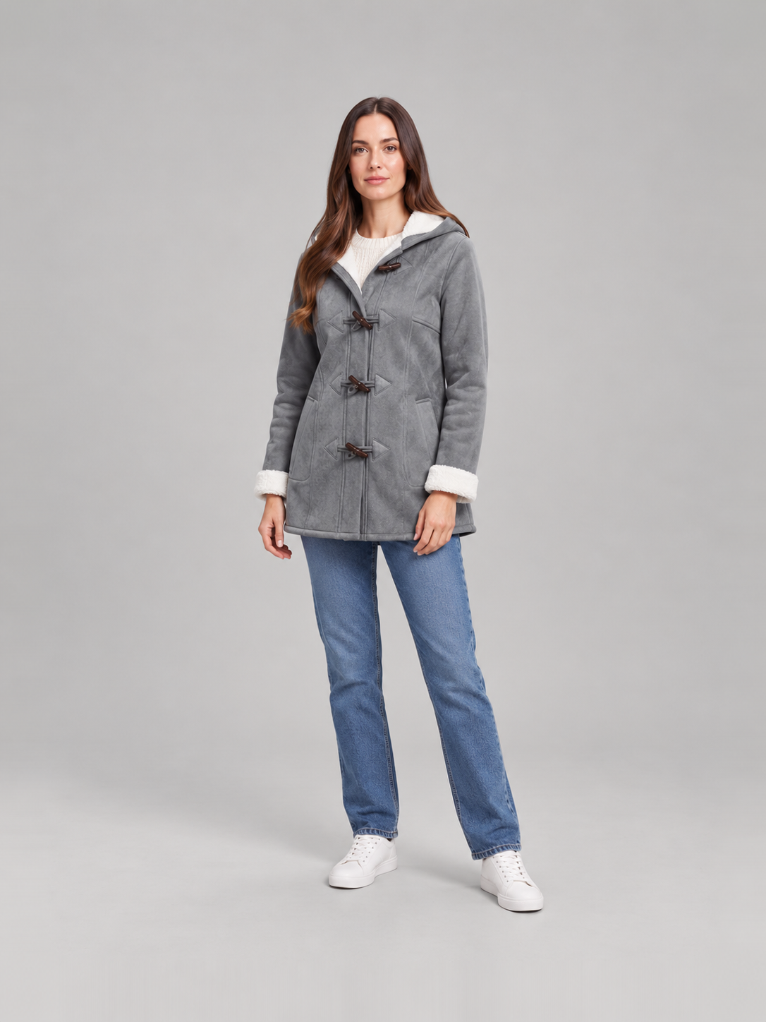 Maëlle | Dames winterjas in suèdelook met capuchon en fleecevoering