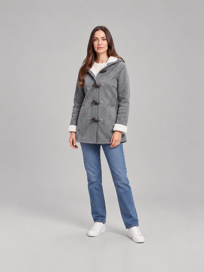 Maëlle | Dames winterjas in suèdelook met capuchon en fleecevoering