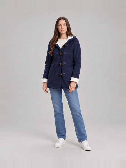 Maëlle | Dames winterjas in suèdelook met capuchon en fleecevoering