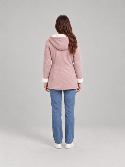 Maëlle | Dames winterjas in suèdelook met capuchon en fleecevoering