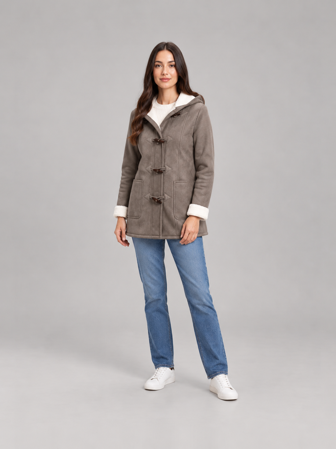 Maëlle | Dames winterjas in suèdelook met capuchon en fleecevoering