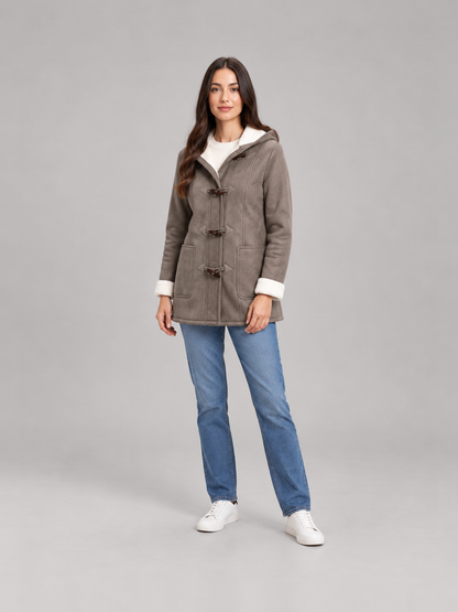 Maëlle | Dames winterjas in suèdelook met capuchon en fleecevoering