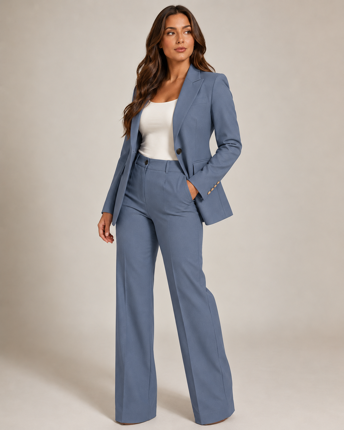 Getailleerd damespak met blazer en rechte broek | Valérie