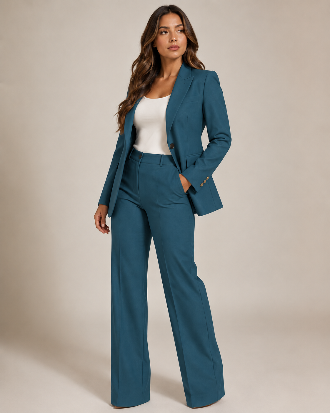 Getailleerd damespak met blazer en rechte broek | Valérie