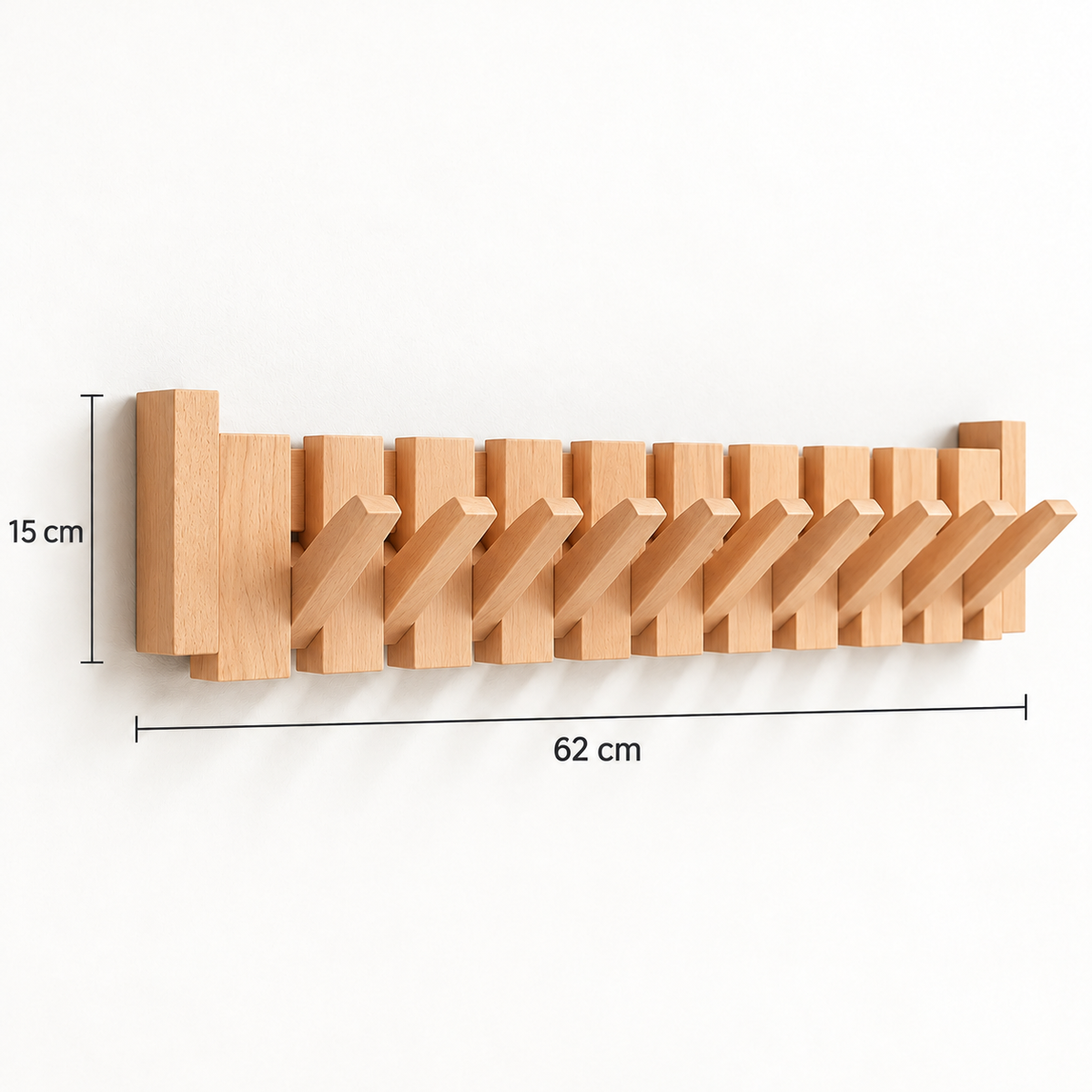 Clavis | Houten piano kapstok met inklapbare haken