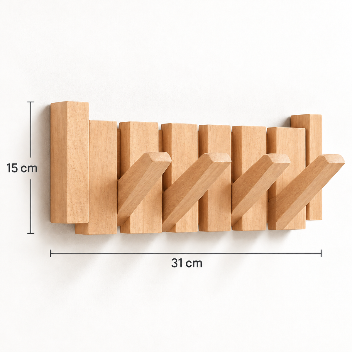 Clavis | Houten piano kapstok met inklapbare haken