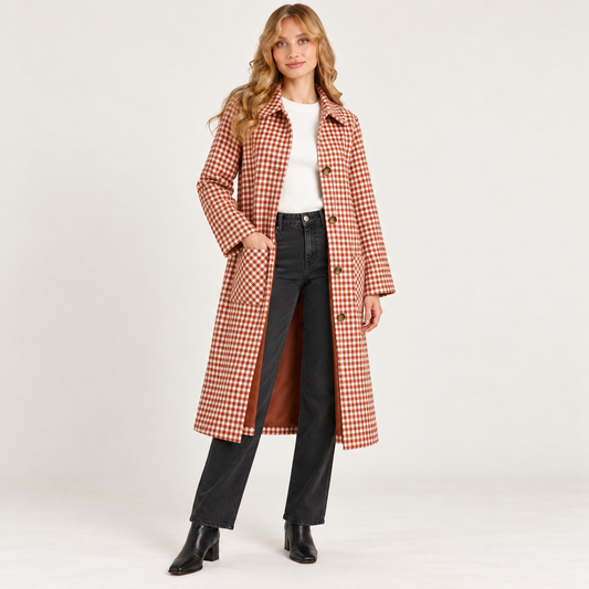 Colette | Lange geruite trenchcoat voor dames