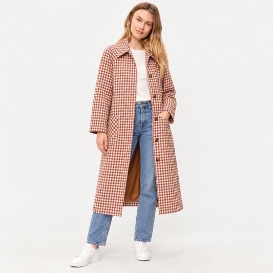 Colette | Lange geruite trenchcoat voor dames
