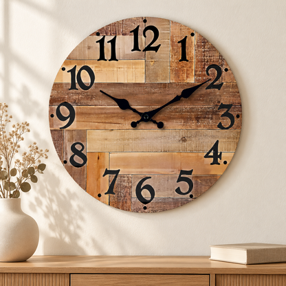 Marceau | Stille wandklok met houtlook en retro cijfers