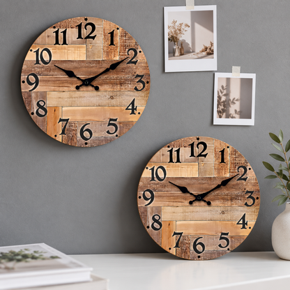 Marceau | Stille wandklok met houtlook en retro cijfers