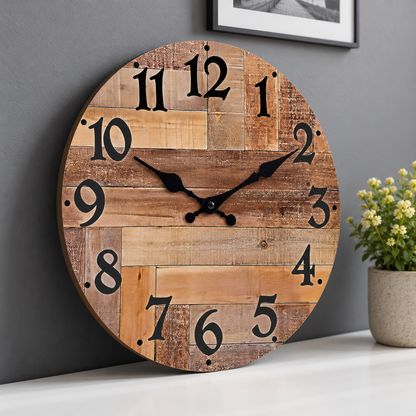Marceau | Stille wandklok met houtlook en retro cijfers