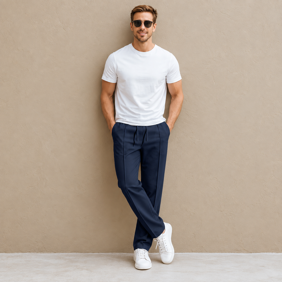 Herenbroek met elastische tailleband en trekkoord
