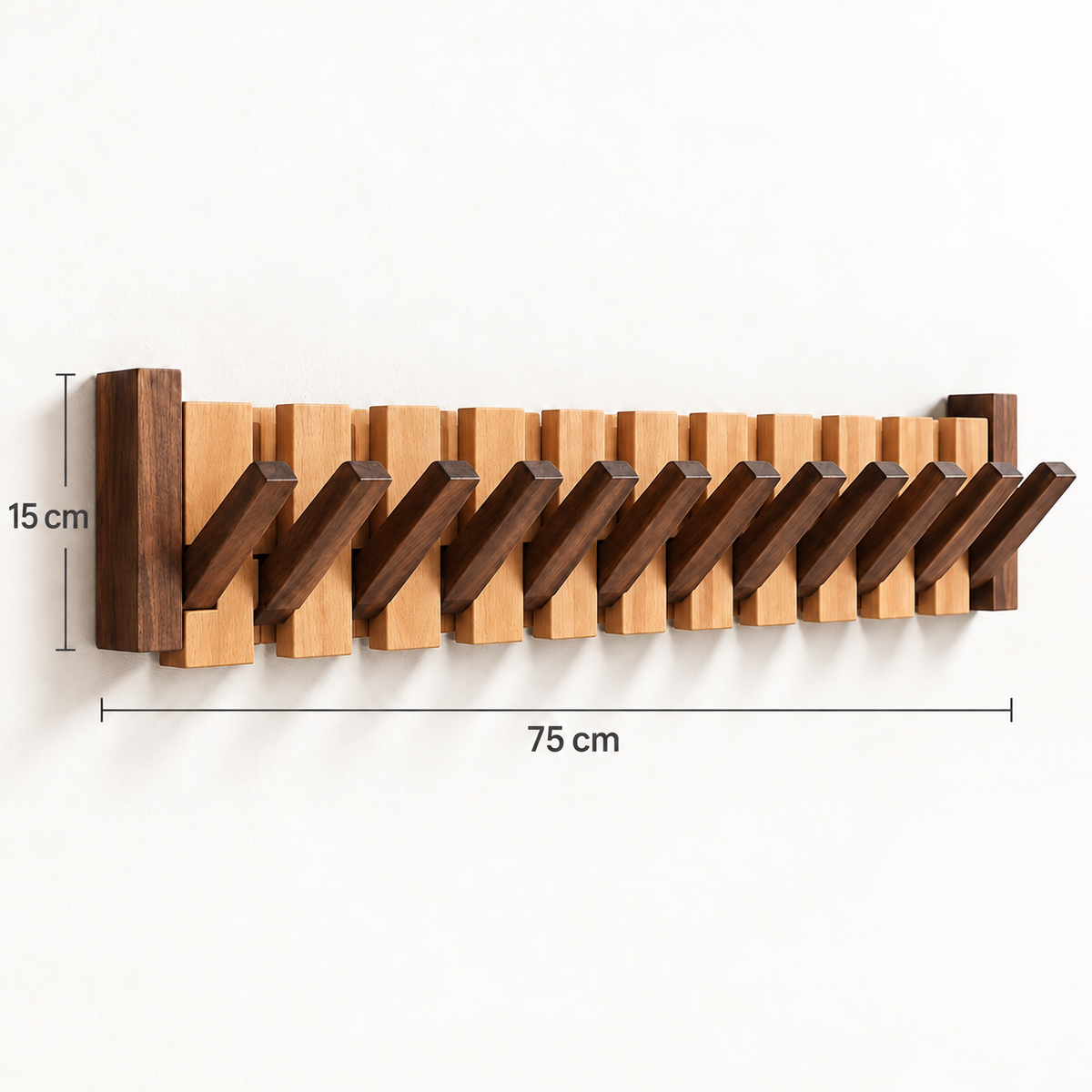 Clavis | Houten piano kapstok met inklapbare haken