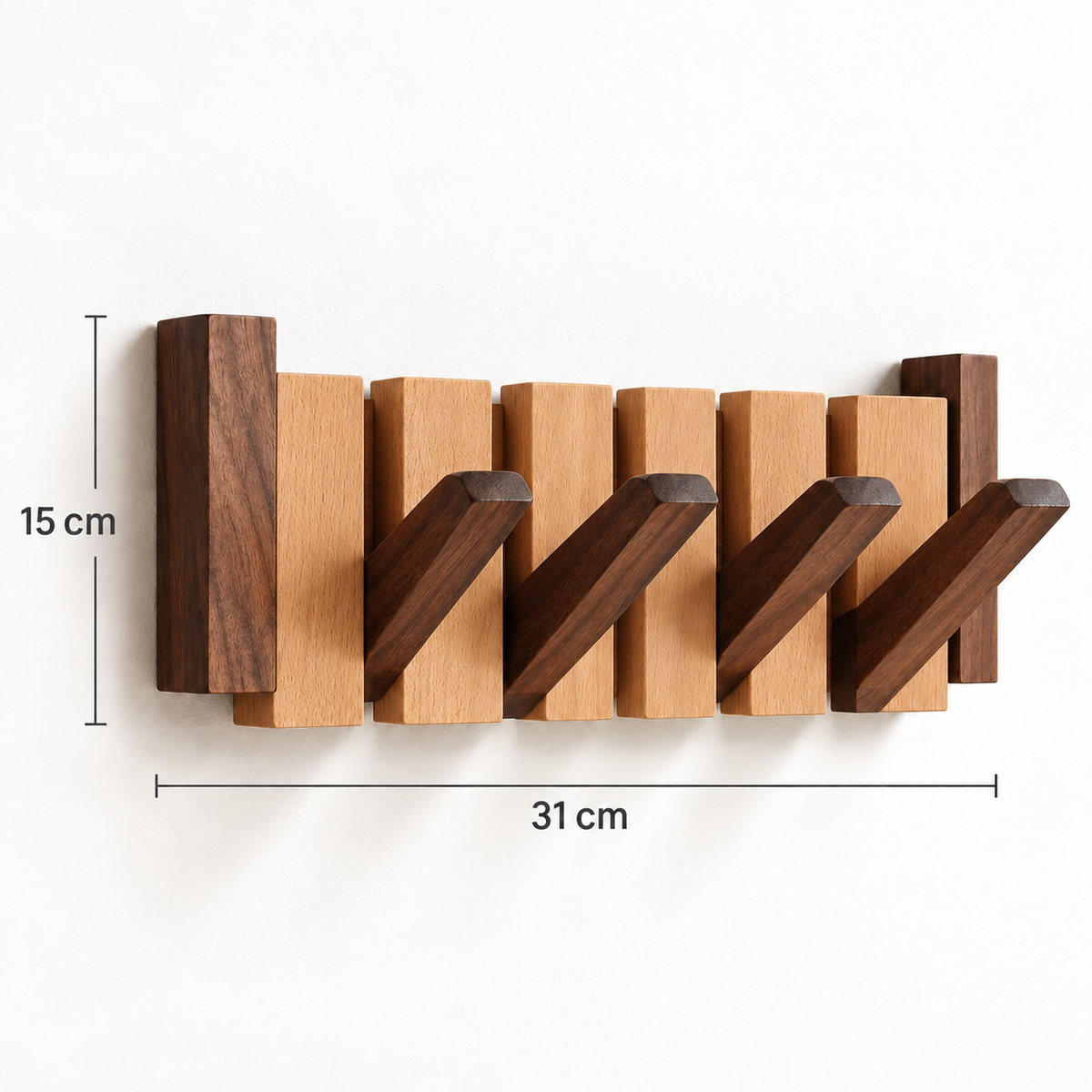 Clavis | Houten piano kapstok met inklapbare haken