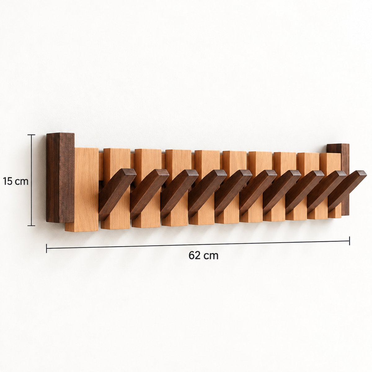 Clavis | Houten piano kapstok met inklapbare haken
