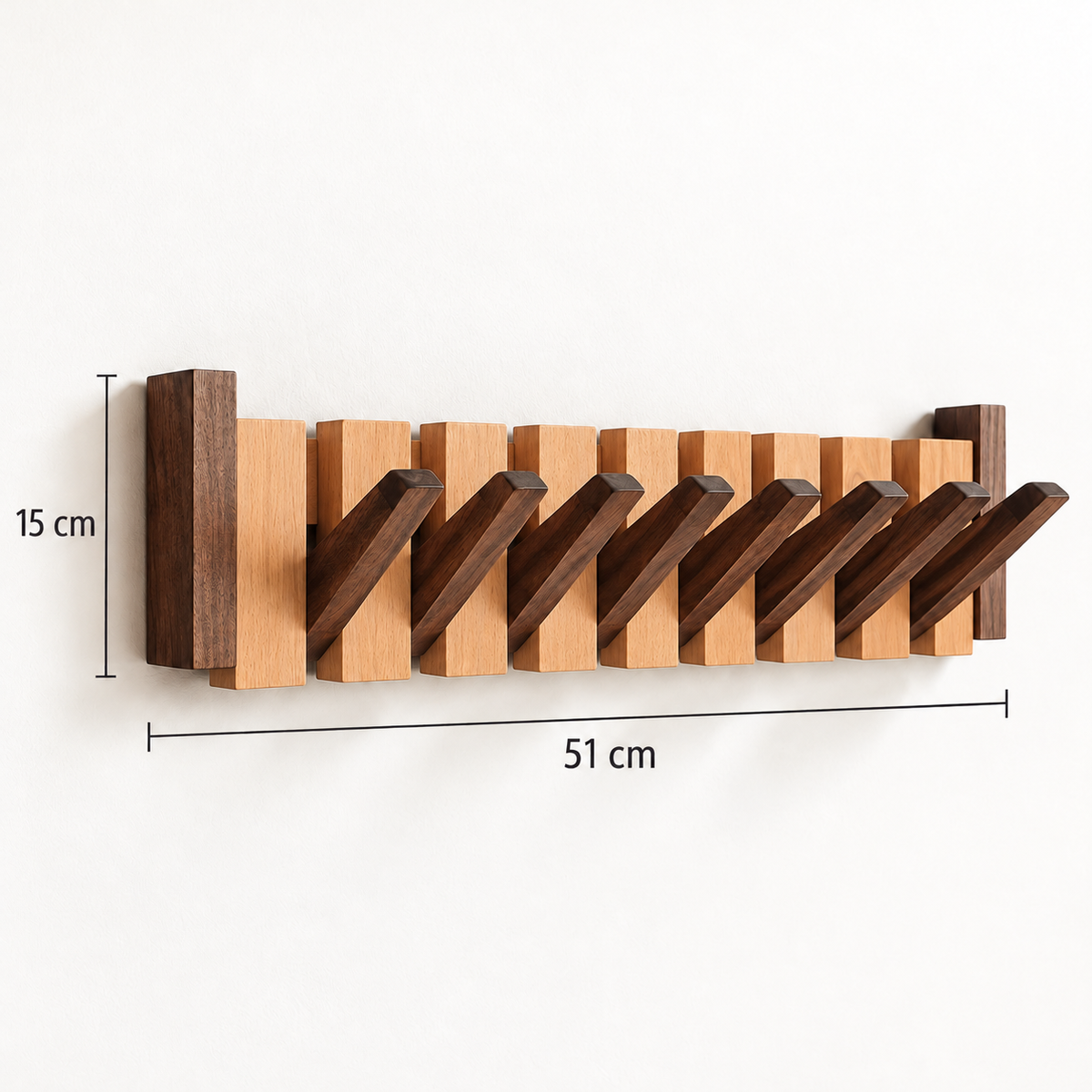 Clavis | Houten piano kapstok met inklapbare haken