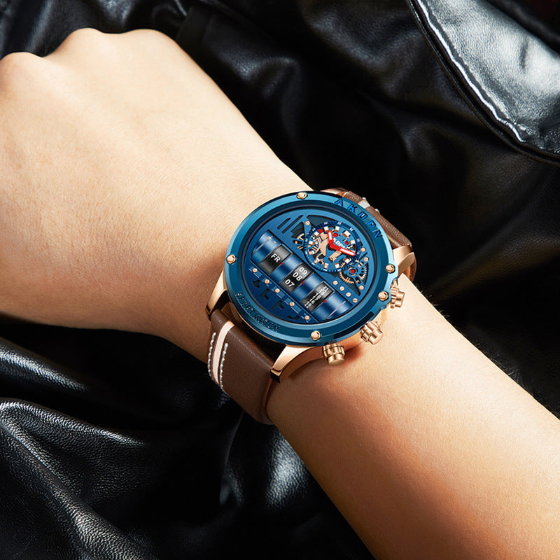 Bastien | Herenhorloge met leren band en kalender, 46 mm