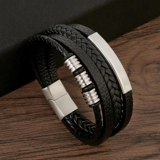Otis | Zwarte herenarmband met gevlochten details